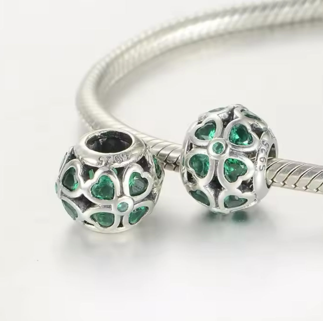 Clover Green Murano Glass Heart Charm