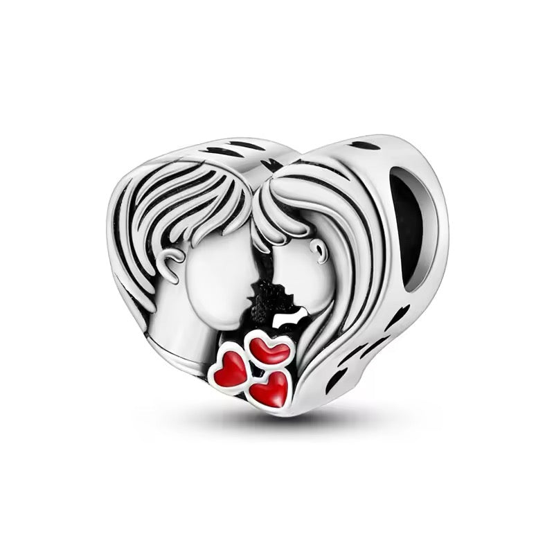 Kissing Lovers in Heart Charm