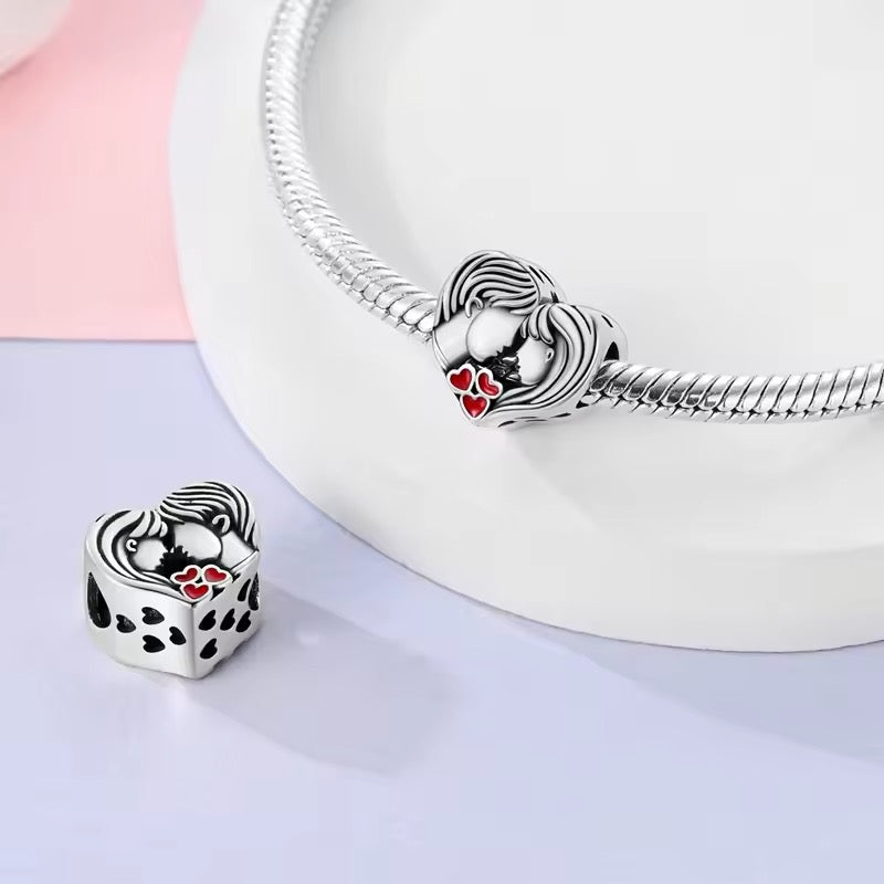 Kissing Lovers in Heart Charm