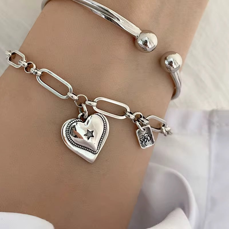 Sterling Silver LOVE Heart Bracelets