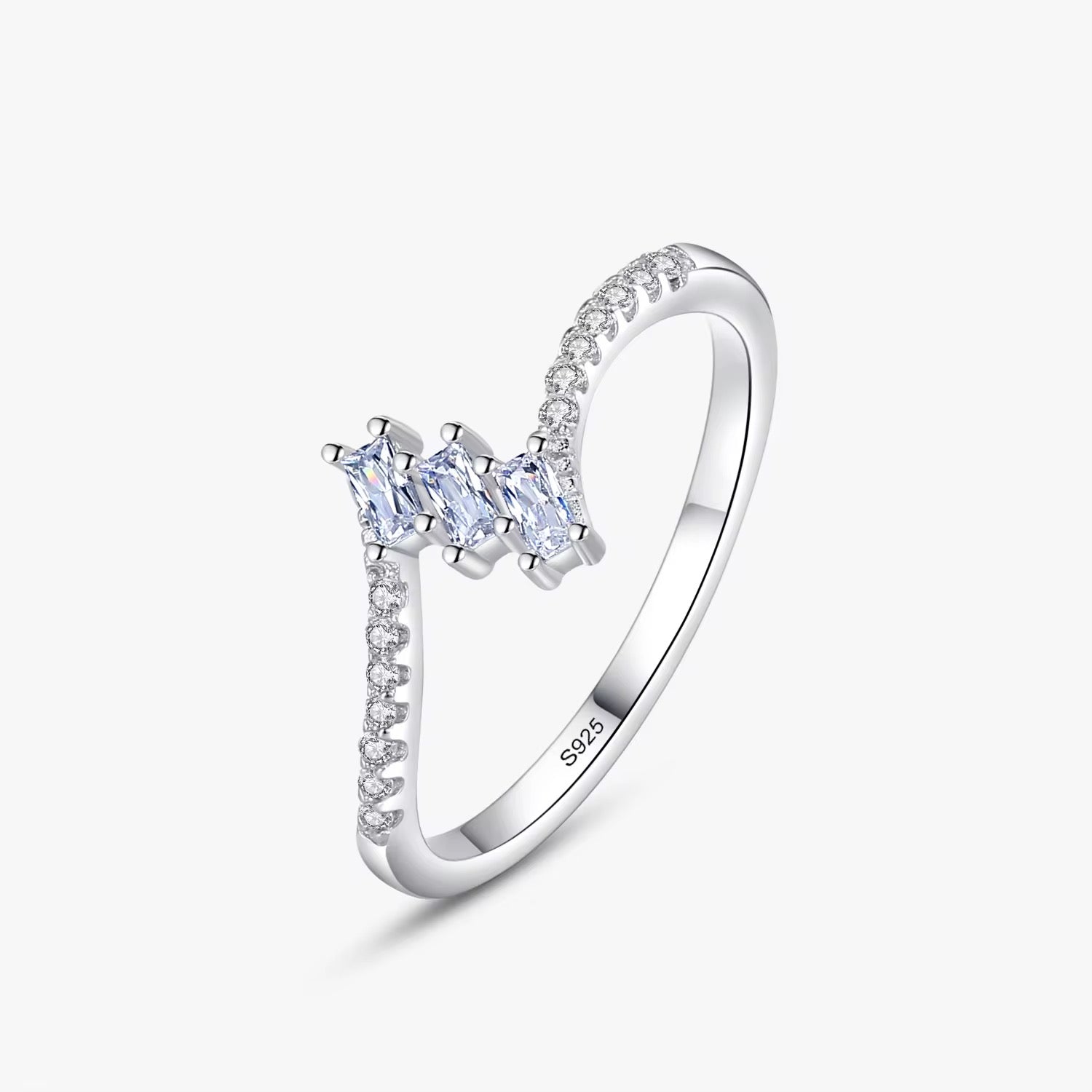 Trapezoidal Clear Cubic Zircon Rings