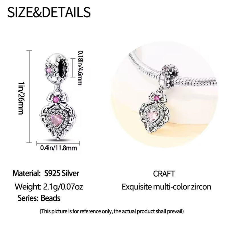Heart Pink Zirconia Dangle Charm