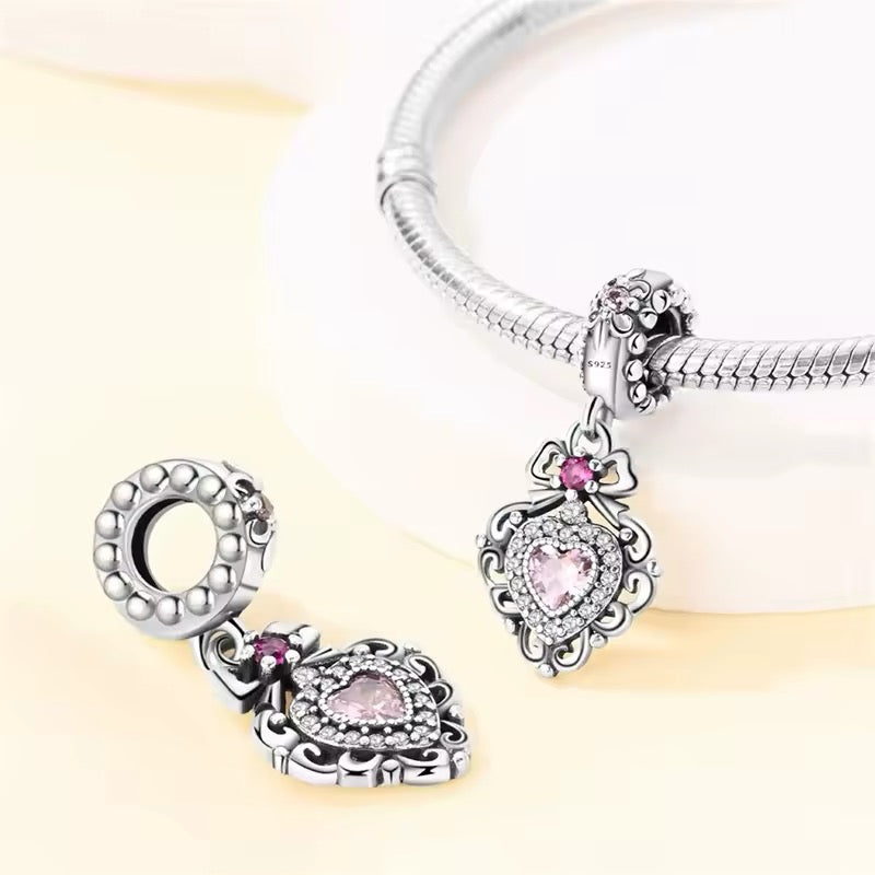 Heart Pink Zirconia Dangle Charm