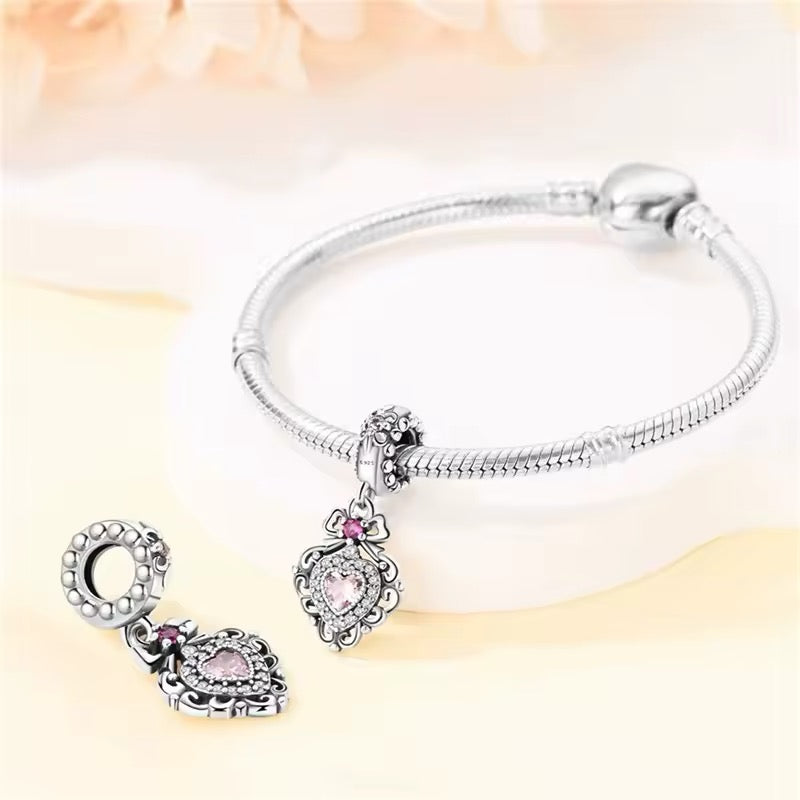 Heart Pink Zirconia Dangle Charm