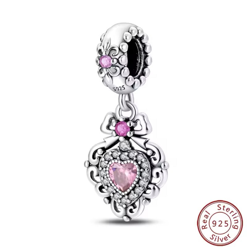 Heart Pink Zirconia Dangle Charm