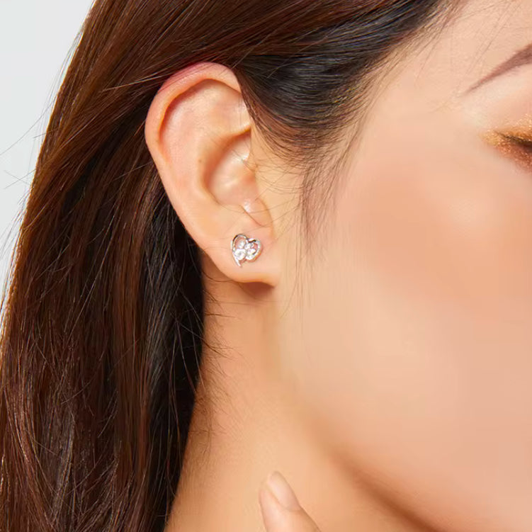 Stud Earrings Paw With Heart Pink Zirconia