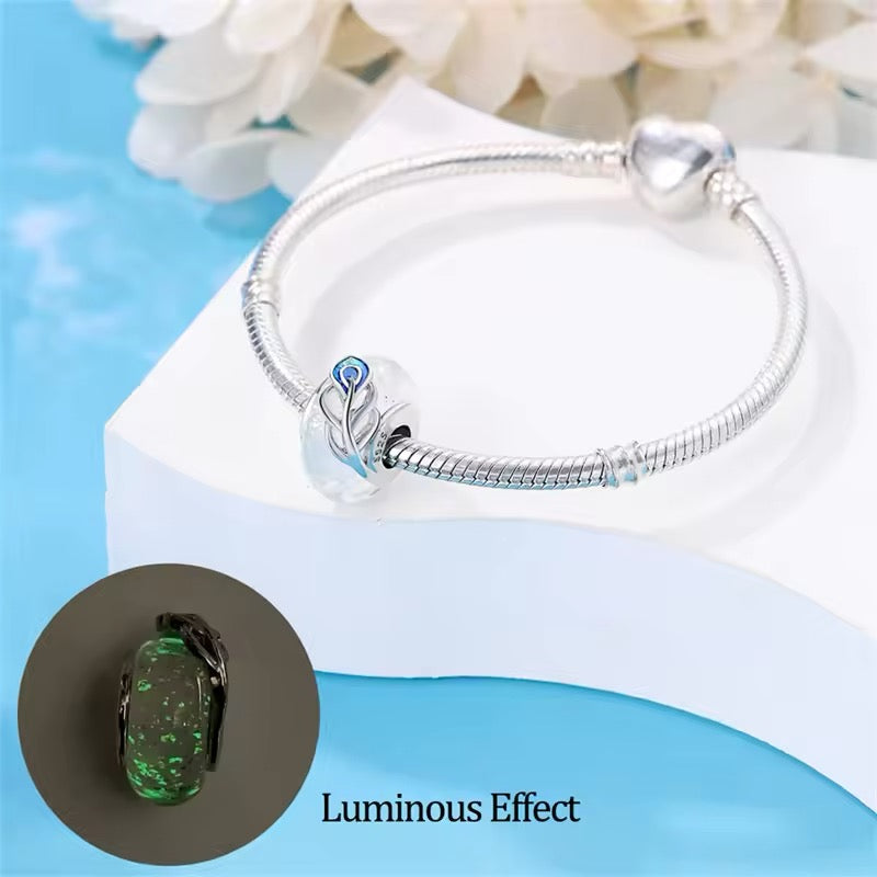 White Murano Glass with Feather Charm