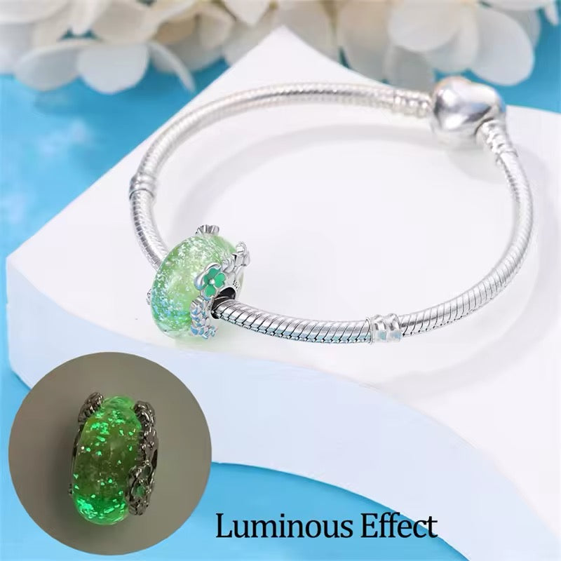 Green Murano Glass with Daisy Flowers Charm