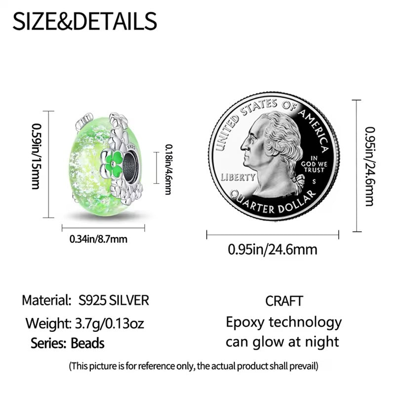 Green Murano Glass with Daisy Flowers Charm