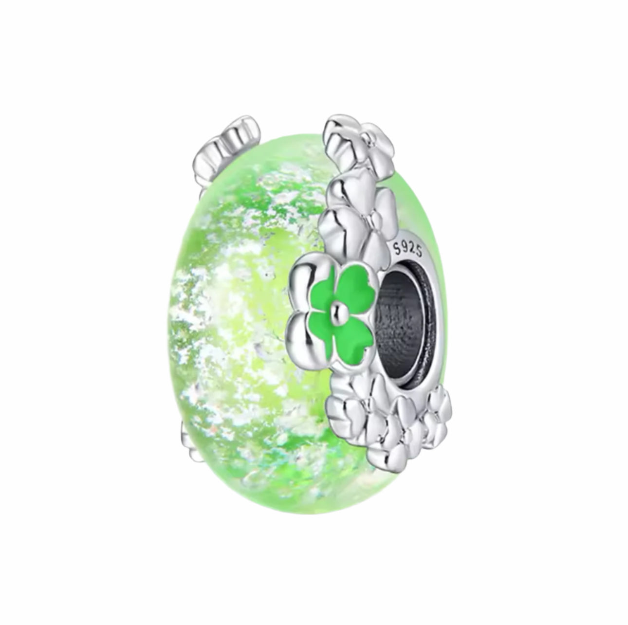 Green Murano Glass with Daisy Flowers Charm