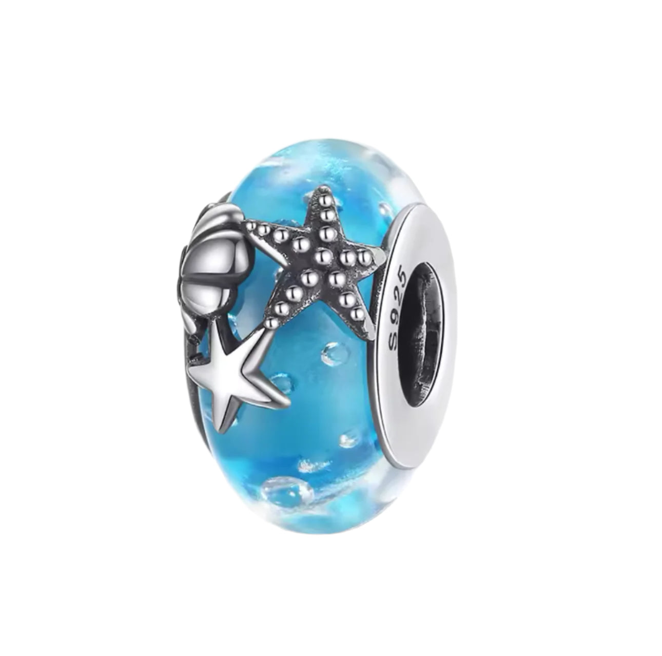 Blue Murano Glass with Shell and Starfish Charm