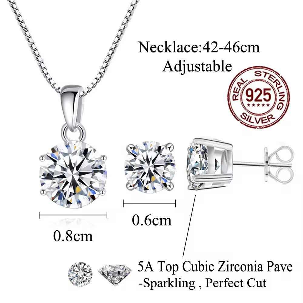 Cubic Zirconia Sparkling Oval Necklace & Earrings