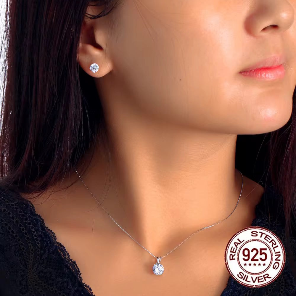 Cubic Zirconia Sparkling Oval Necklace & Earrings