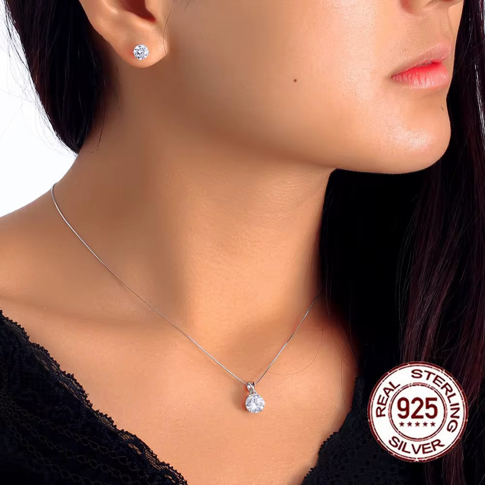 Cubic Zirconia Sparkling Oval Necklace & Earrings
