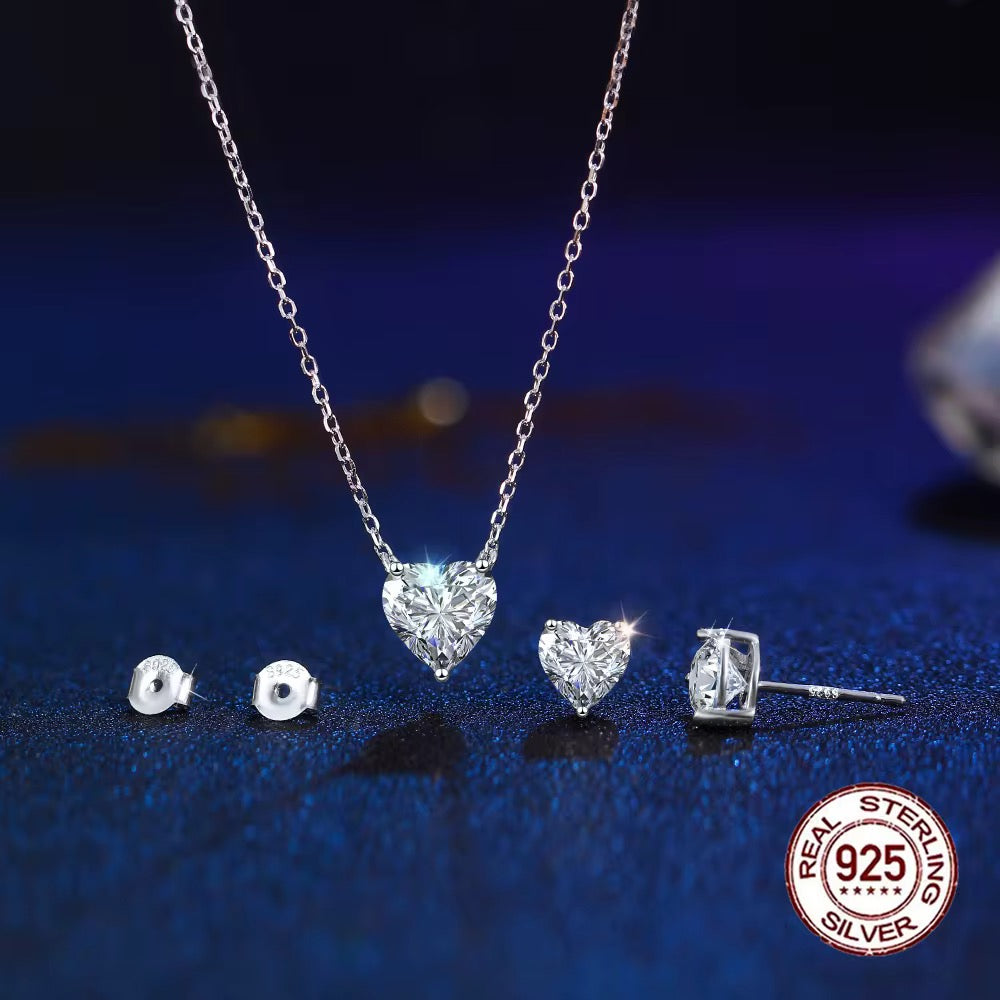 Shiny Cubic Zircon Heart Necklace & Earring