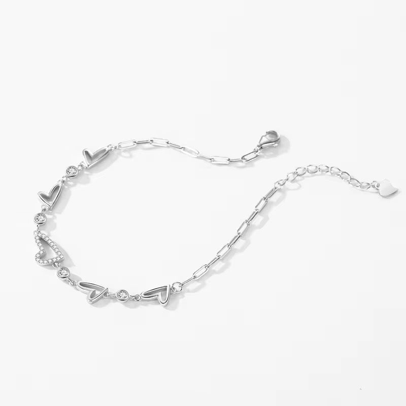 Sterling Silver Heart Cubic Zirconia Bracelet