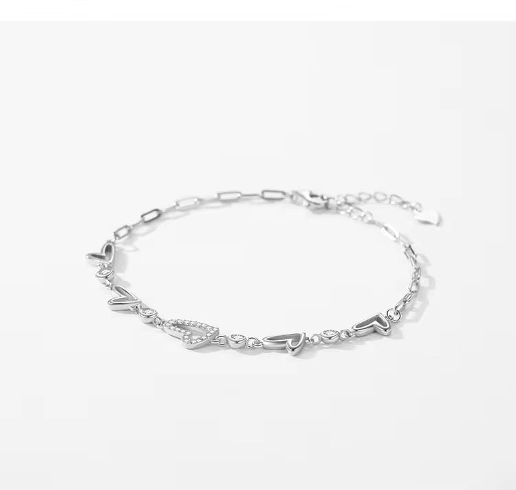 Sterling Silver Heart Cubic Zirconia Bracelet