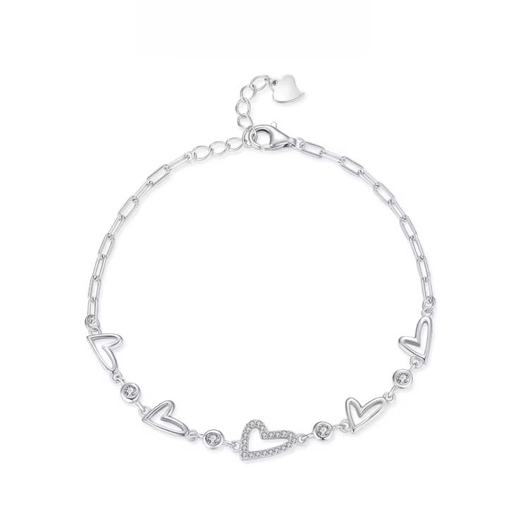 Sterling Silver Heart Cubic Zirconia Bracelet