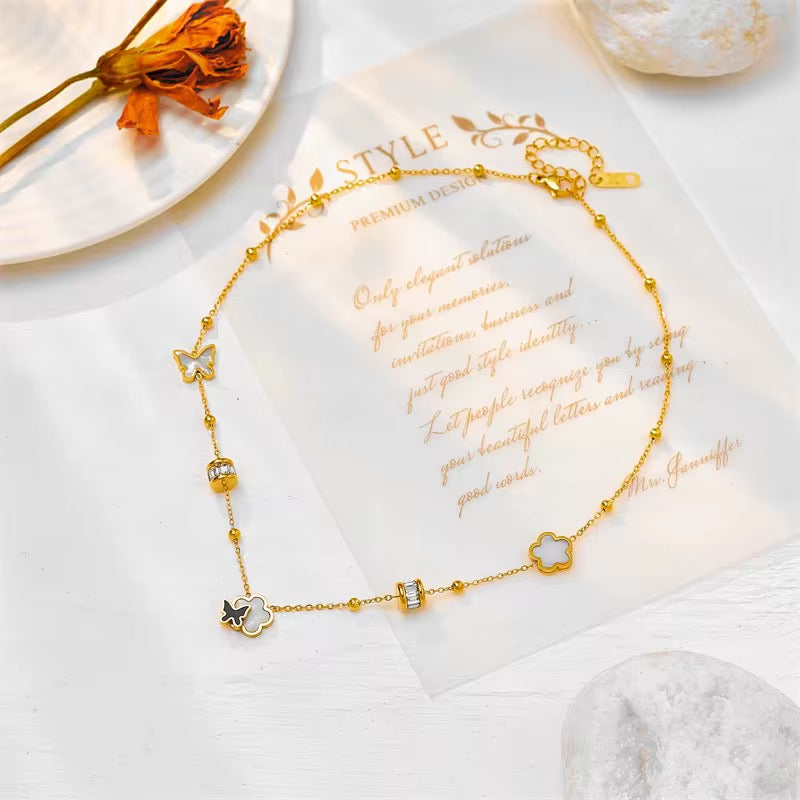 Butterfly on Flower Tassel Necklace