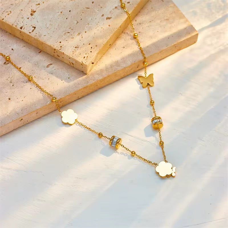 Butterfly on Flower Tassel Necklace