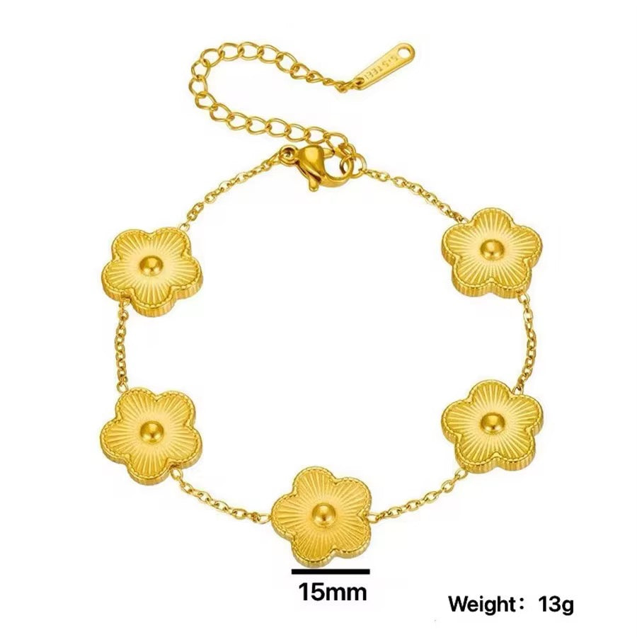 Gold Clover Flower Necklace Bracelet & Earrings