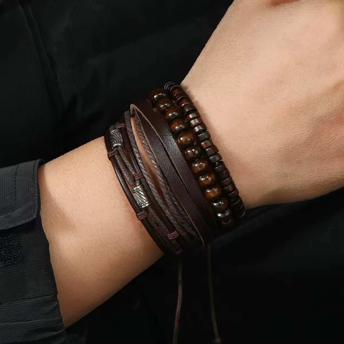 Vintage Multi-Layer Wooden Beads Mens Bracelet