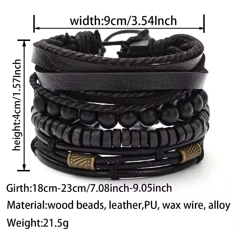 Vintage Multi-Layer Wooden Beads Mens Bracelet