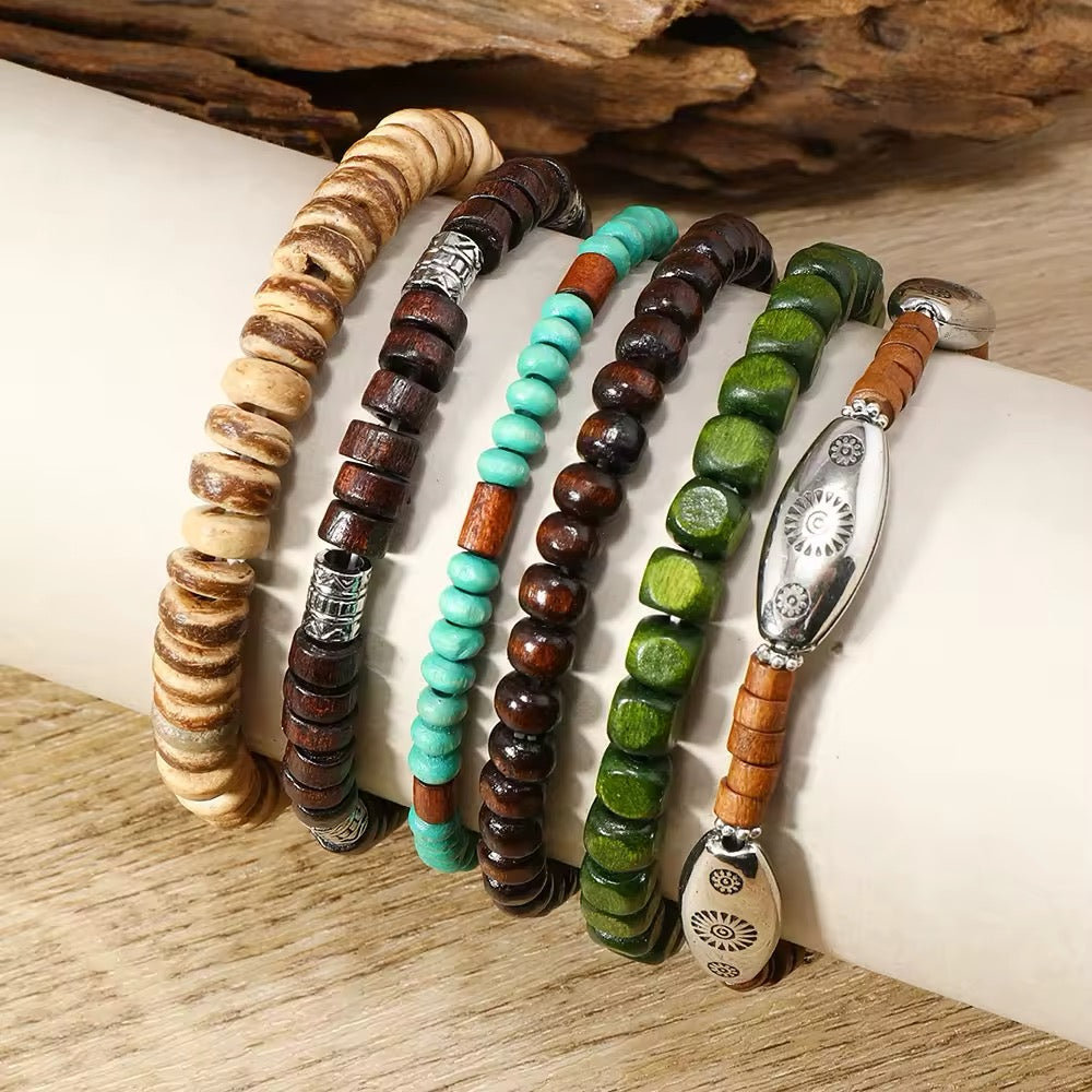Beaded Men’s Bracelets Multilayer Wood