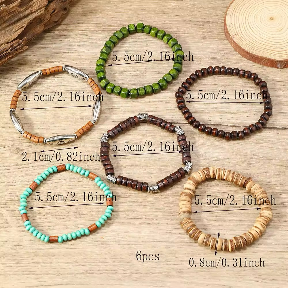 Beaded Men’s Bracelets Multilayer Wood