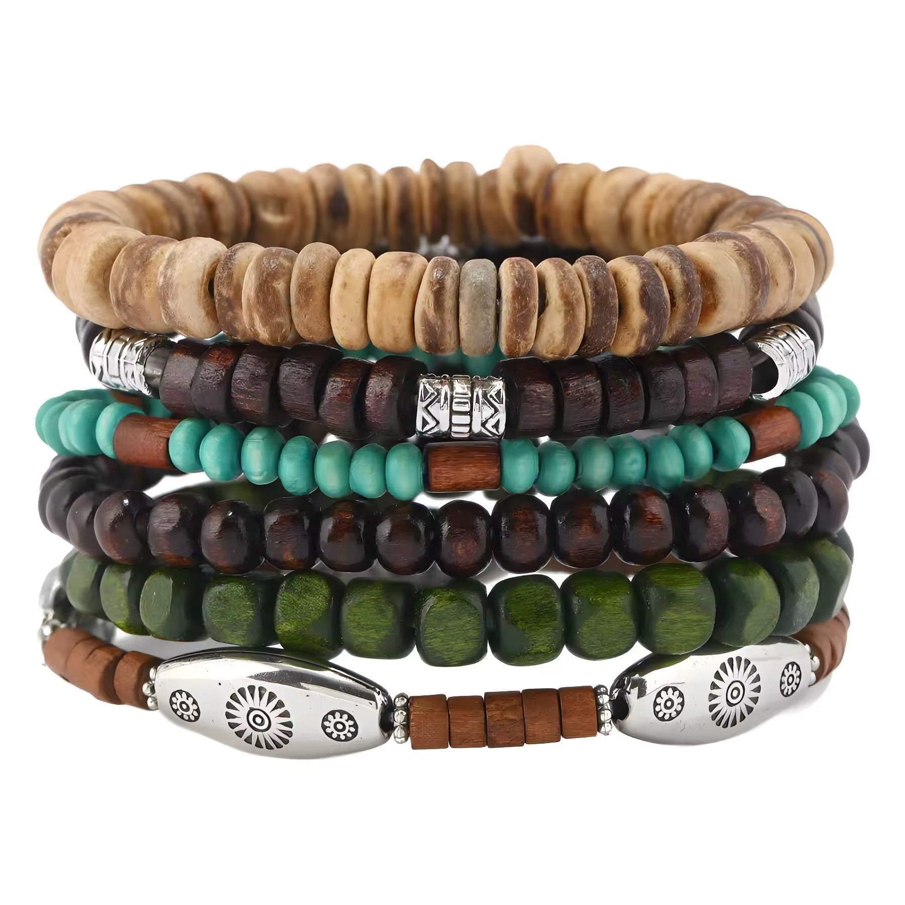 Beaded Men’s Bracelets Multilayer Wood