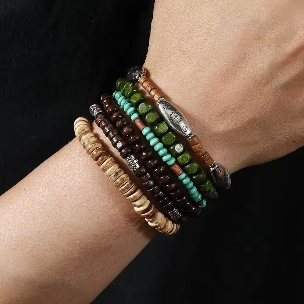 Beaded Men’s Bracelets Multilayer Wood