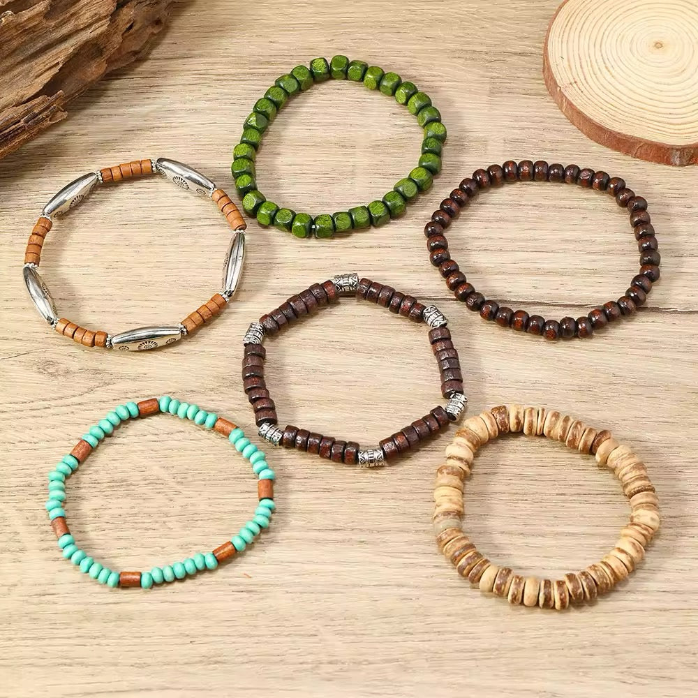 Beaded Men’s Bracelets Multilayer Wood