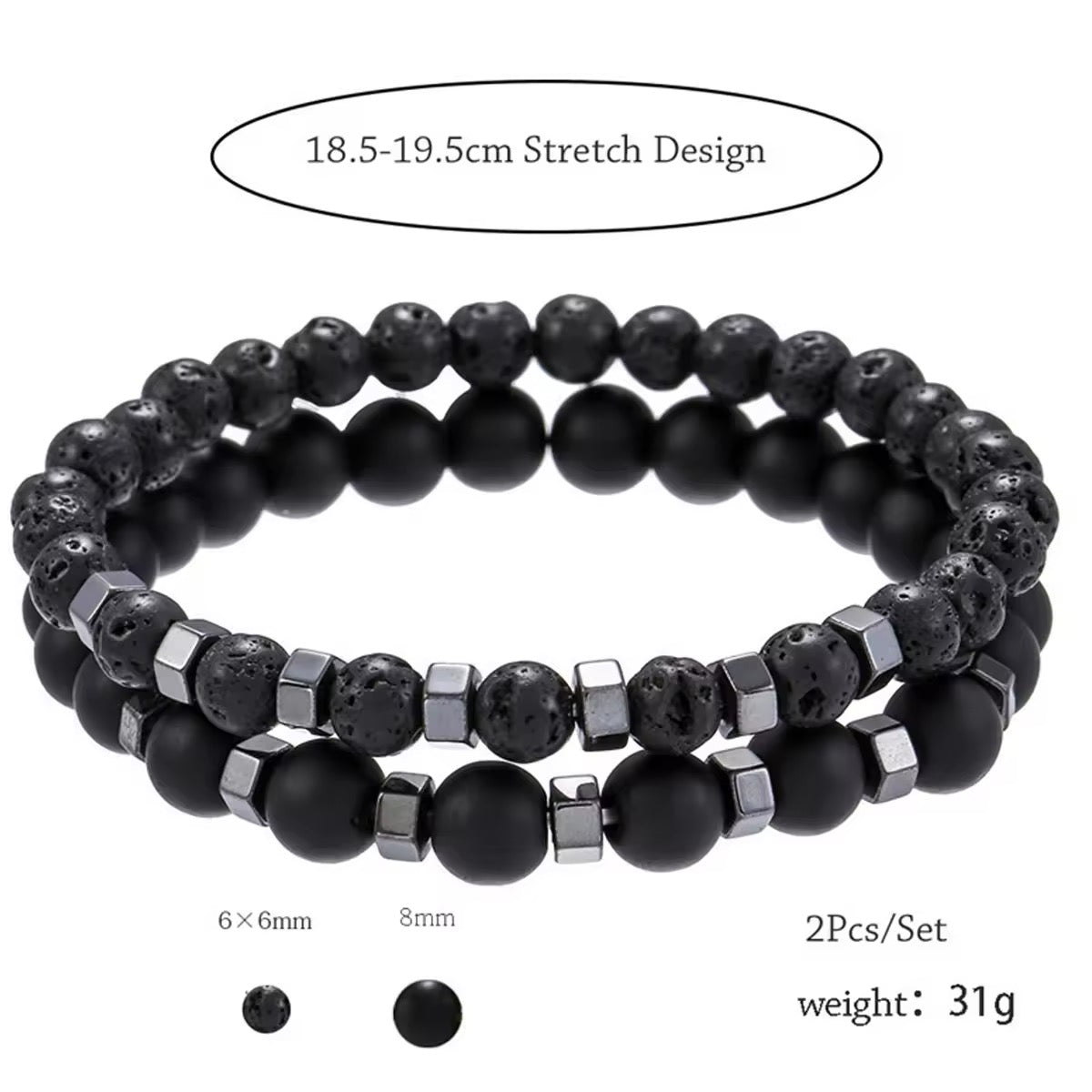 Frosted Black Bead Volcanic Stone Men’s Bracelet