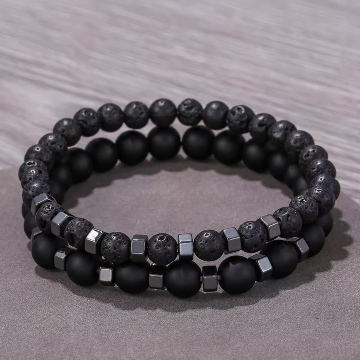 Frosted Black Bead Volcanic Stone Men’s Bracelet