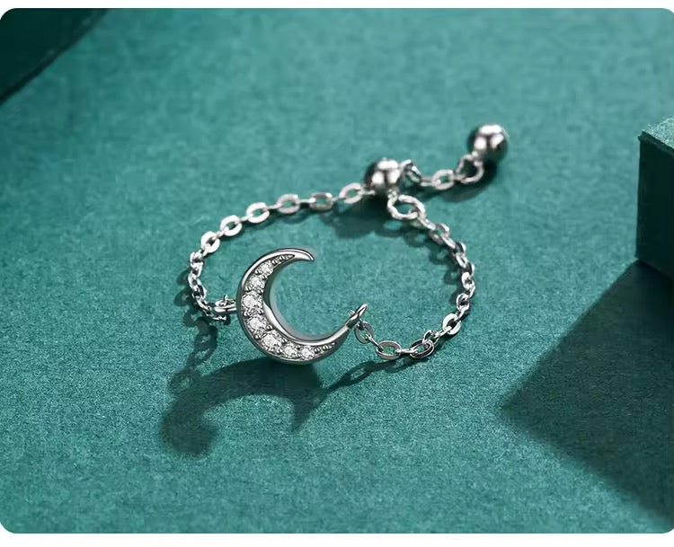Moon Adjustable Chain Finger Rings