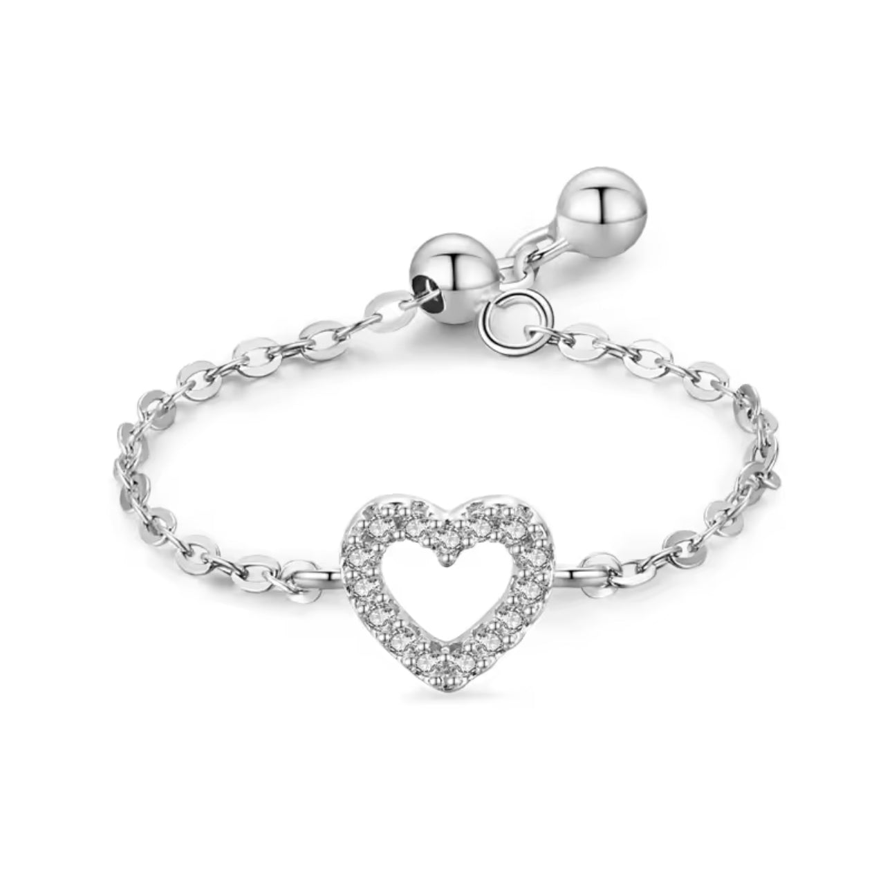 Heart Adjustable Chain Finger Rings