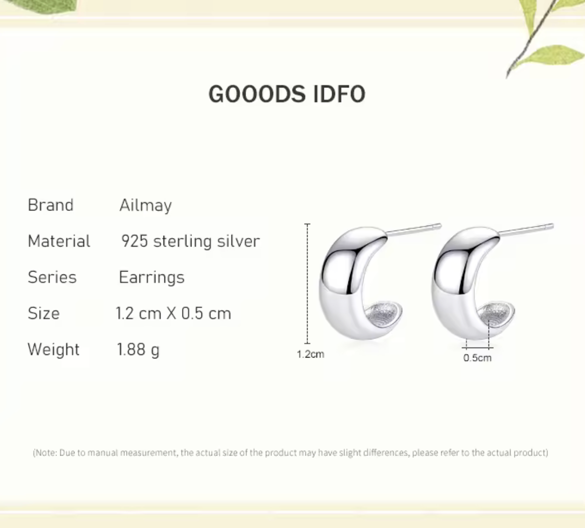 Sterling Silver Simple Eastatic Stud Earrings