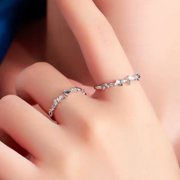 Butterflies & Zircon Silver Ring