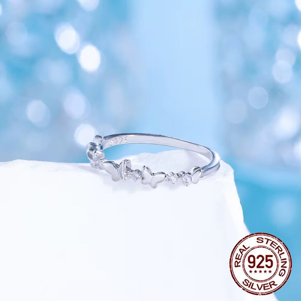 Butterflies & Zircon Silver Ring