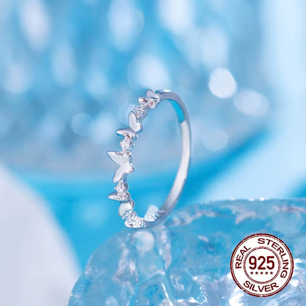 Butterflies & Zircon Silver Ring