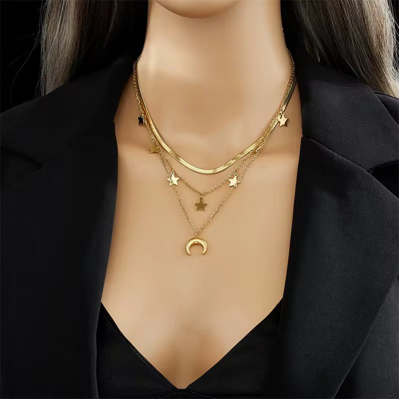 18K Gold Plated Stainless Steel Moon and Star Necklace