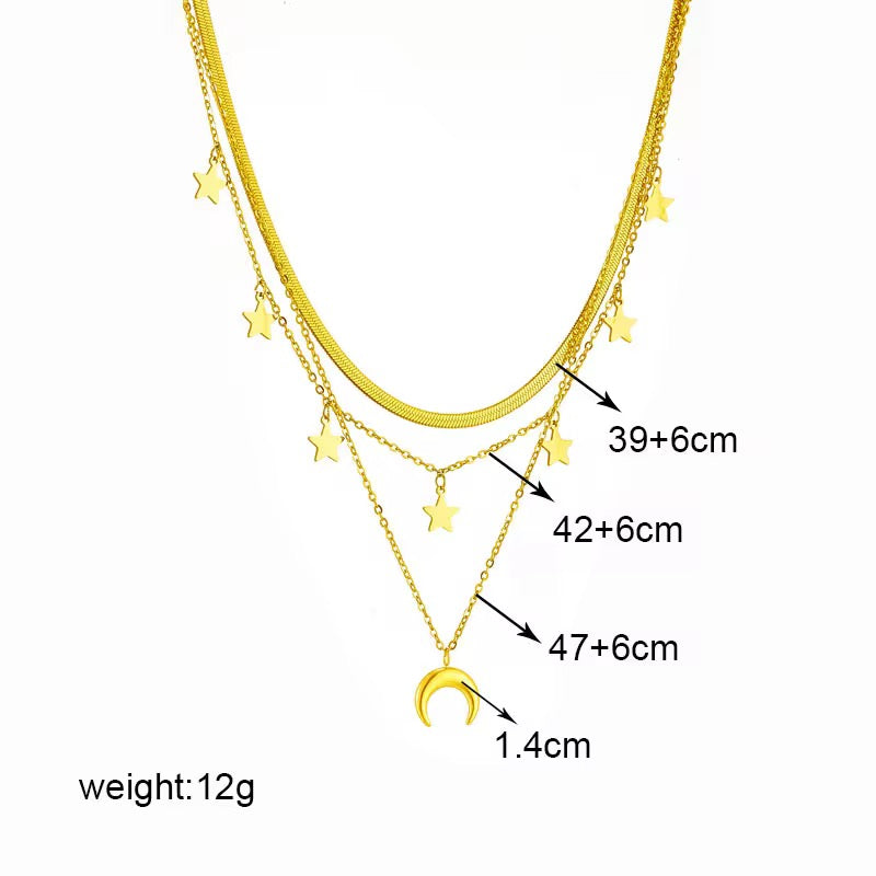 18K Gold Plated Stainless Steel Moon and Star Necklace