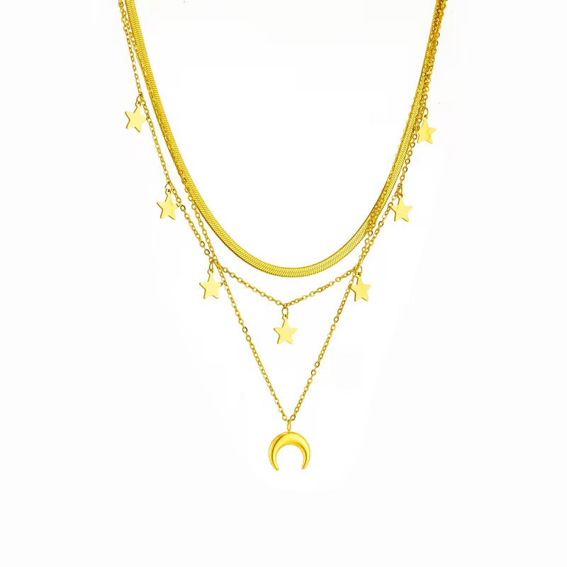18K Gold Plated Stainless Steel Moon and Star Necklace