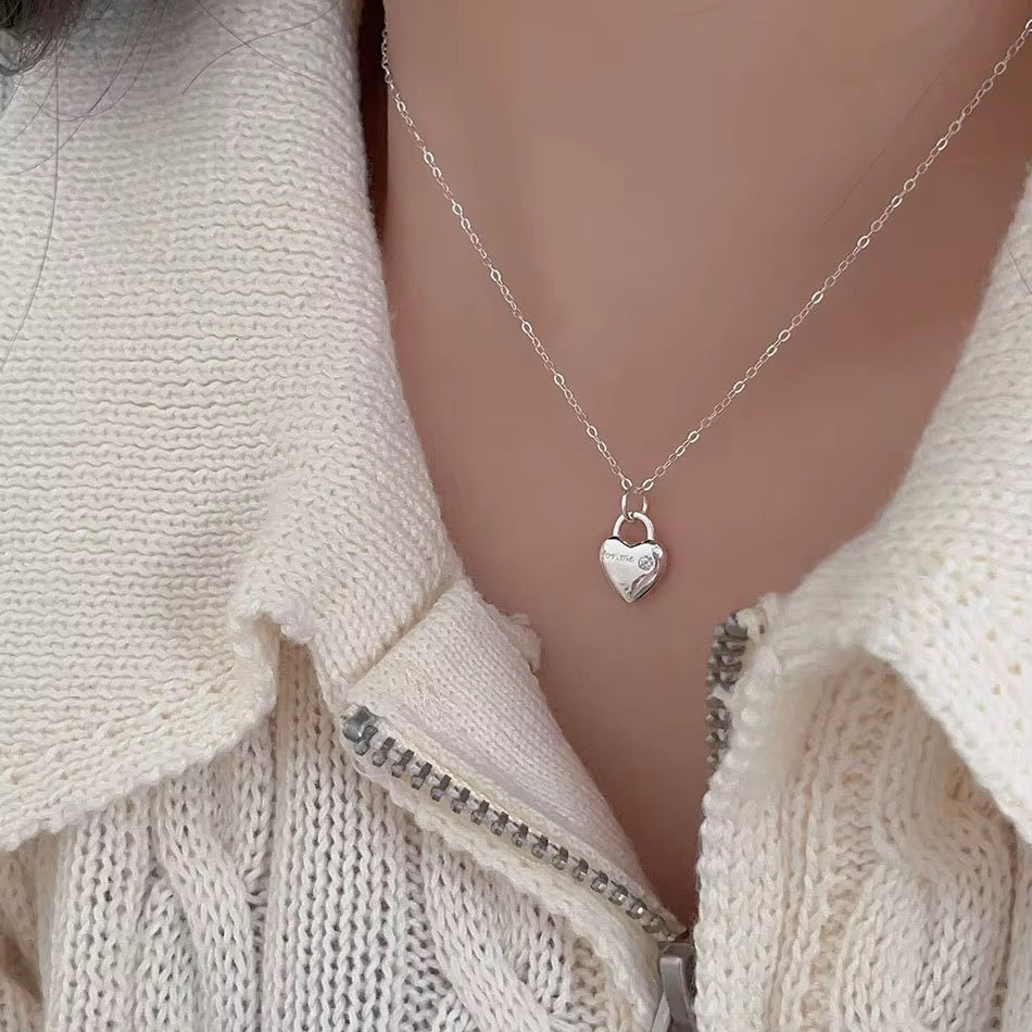 Sterling Silver Heart Padlock Necklace