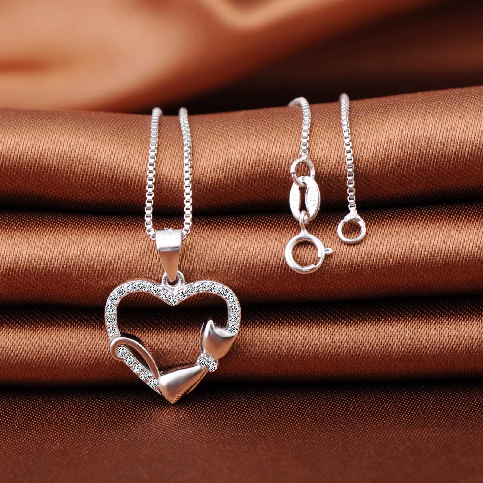 Cat on the Heart Necklace