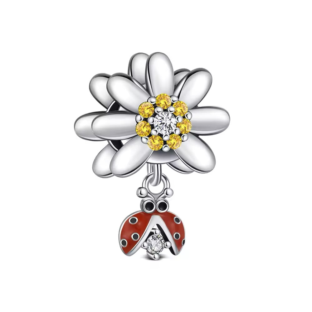 Ladybird Daisy Flower Dangle Charm