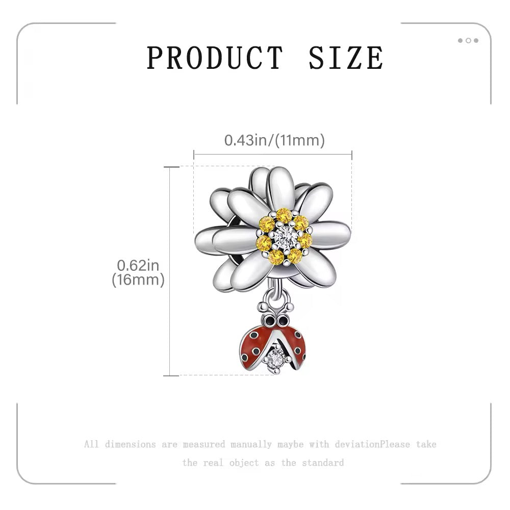 Ladybird Daisy Flower Dangle Charm