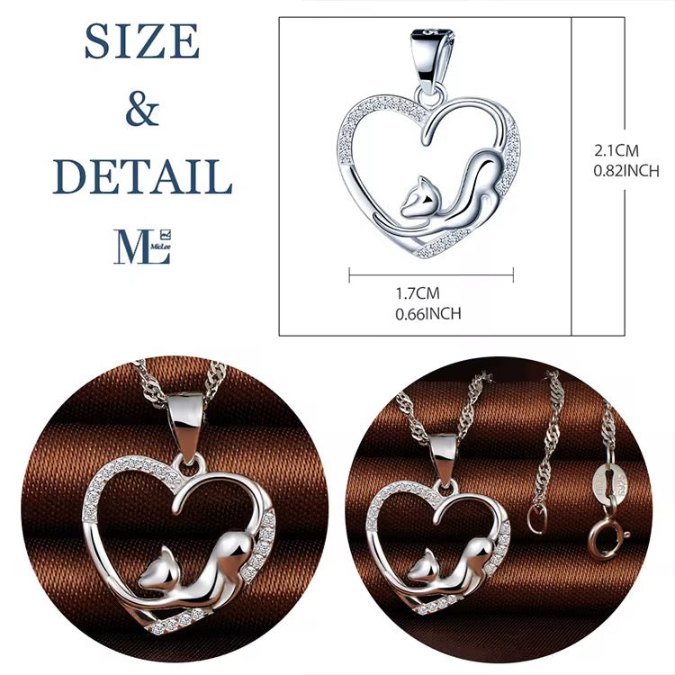 Kitten on the Heart Necklace