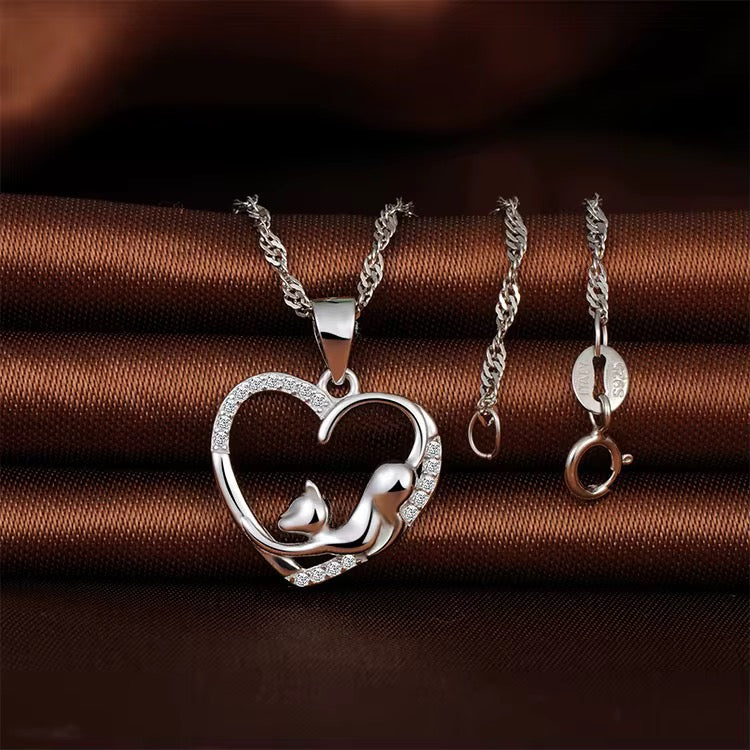 Kitten on the Heart Necklace