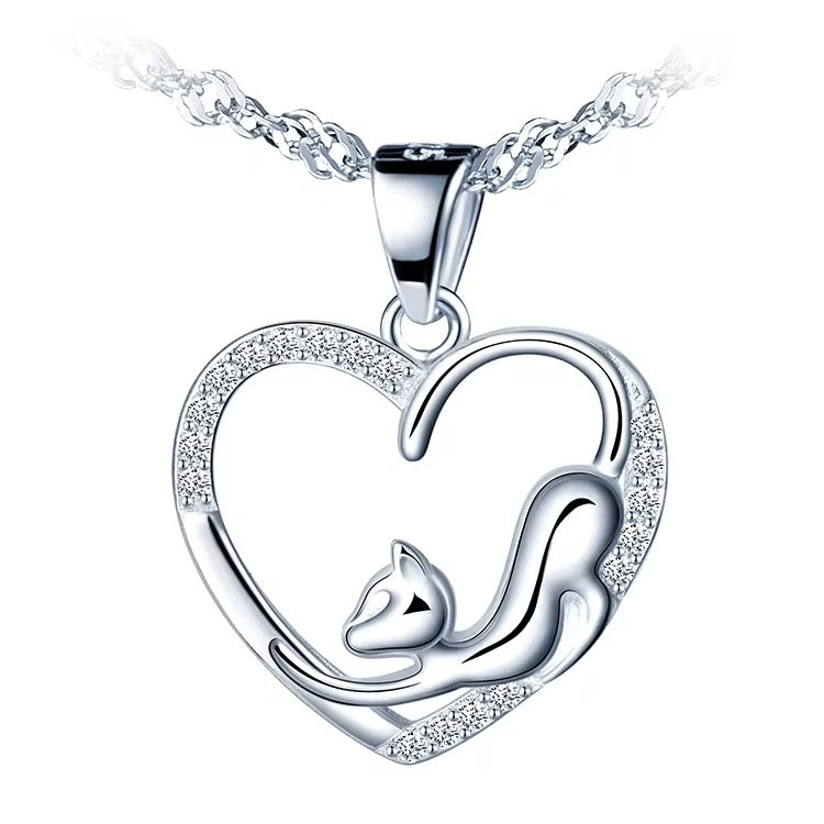 Kitten on the Heart Necklace